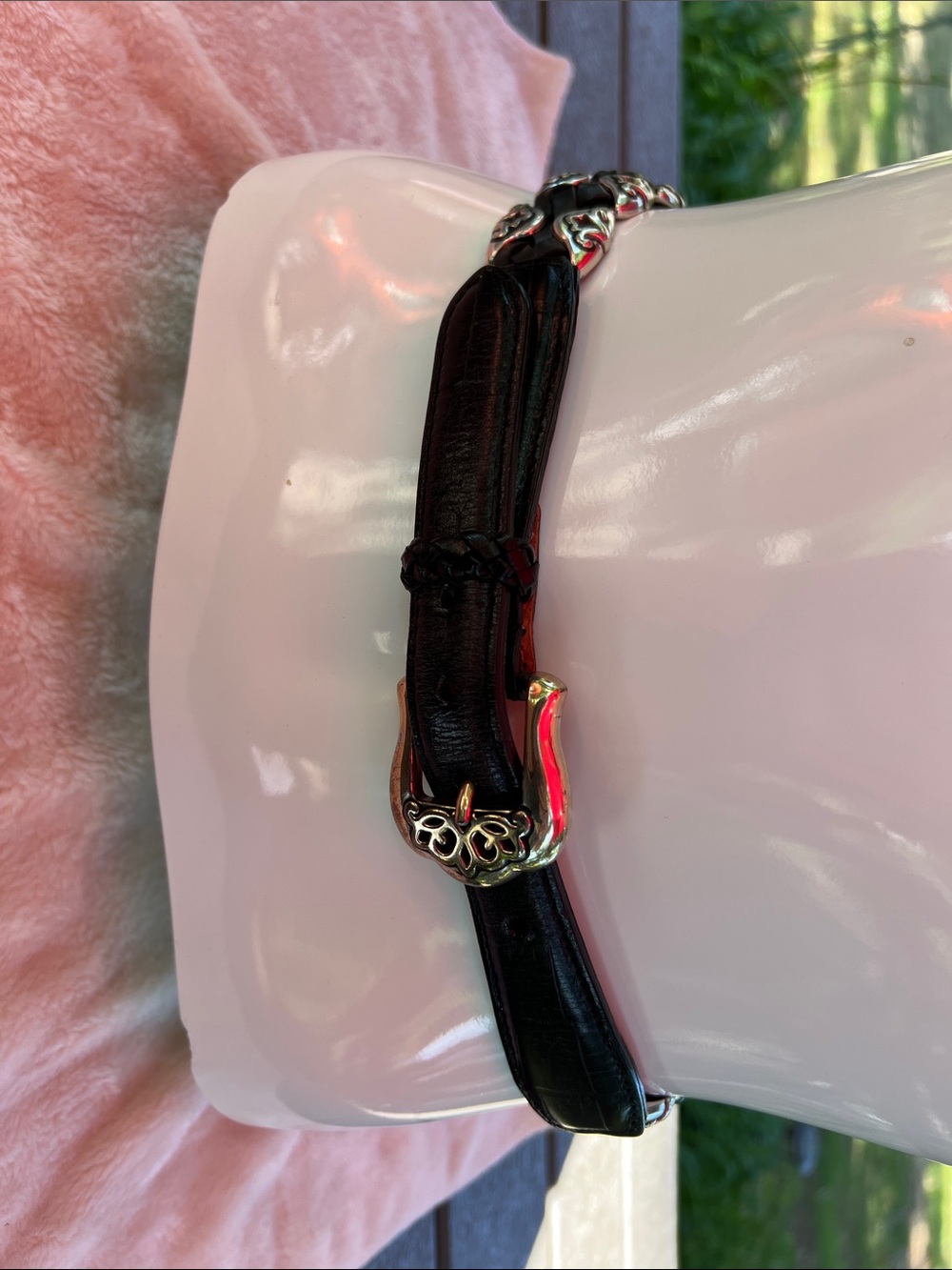Vintage 1996 Brighton Black Braided Leather Belt with Decorative Silver Buckle - Picture 5 of 9